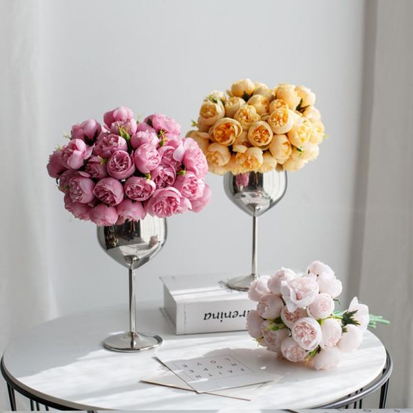 

27 heads bud rose bouquet peony artificial flowersbride wedding home decoration fake faux flowers deskornaments