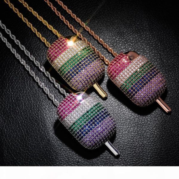 

hip hop мороженое подвески колье multicolo цирконий bling iced out рэпер ювелирные изделия, Silver