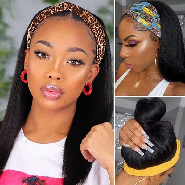 

lace wigs allove yaki straight none kinky curly wig loose deep water body wave human hair with headbands for black women, Black;brown