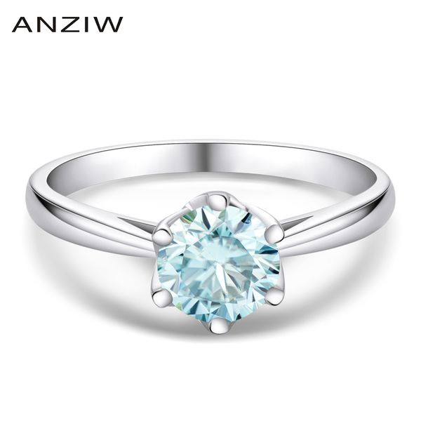 

cluster rings classic 6 prongs 1ct round cut moissanite diamond solitaire ring 925 sterling silver women engagement wedding, Golden;silver