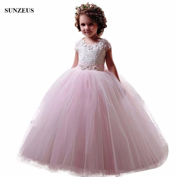 

ball gown cap sleeve lace flower girl dress pink ivory long tulle little girl party gowns vestidos de comunion flg088, Red;yellow