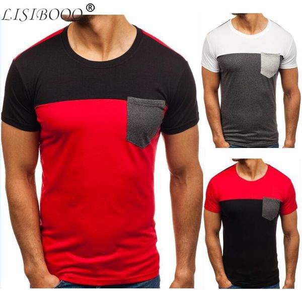 

mens round neck camouflage t-shirt printed hit color men casual short-sleeved t-shirt chest pocket male slim fit, White;black