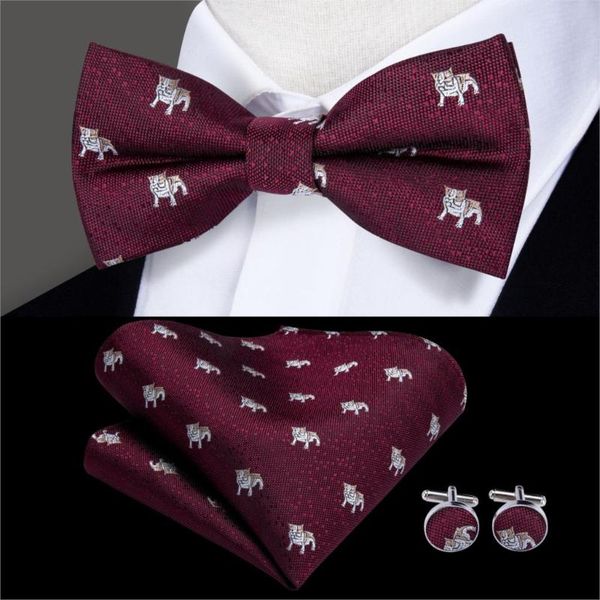 

lh-531 hi-tie silk men's bow tie butterfly tie set 2020 new designer classic wedding party pocket squre bowtie men red, Black;gray
