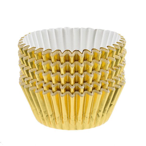 

100шт / коробка алюминиевой фольги бумага торт кубок кекс случаи лайнеры сдоба кухня выпечка свадьба партия золото