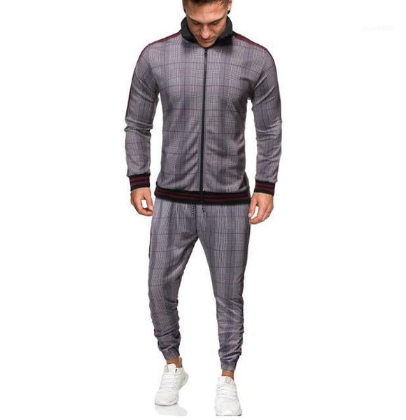 

sportswear casual 2 pcs set spring autumn mens 2020 luxury designer tracksuits fashion digital print plaid mens, Gray