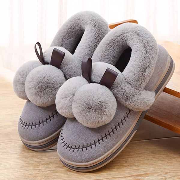 

large size 43-46 couple winter woman slippers short plush slippers non slip indoor wear-resistant shoes for home, Black