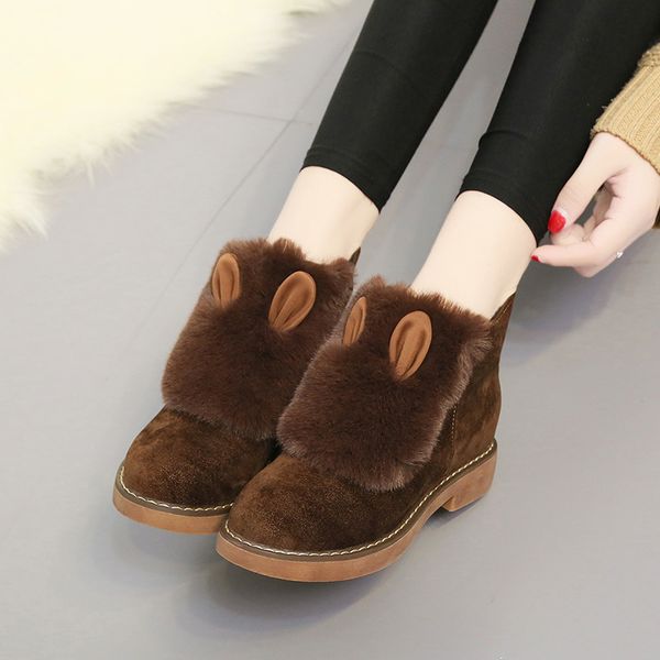 

women new winter snow boots ladies warm add velvet ankle boot female fashion casual shoes comfort footwear plus size 35-39, Black