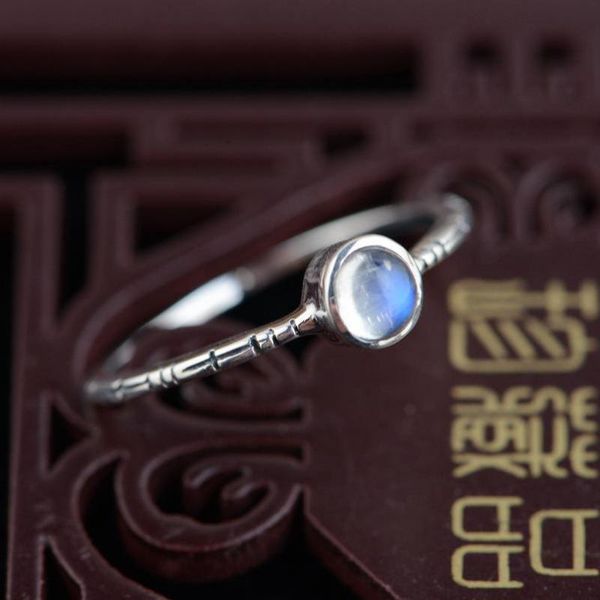 

natural moonstone rings for women blue strong bright 925 sterling silver jewelry vintage simple silver ring, Golden;silver