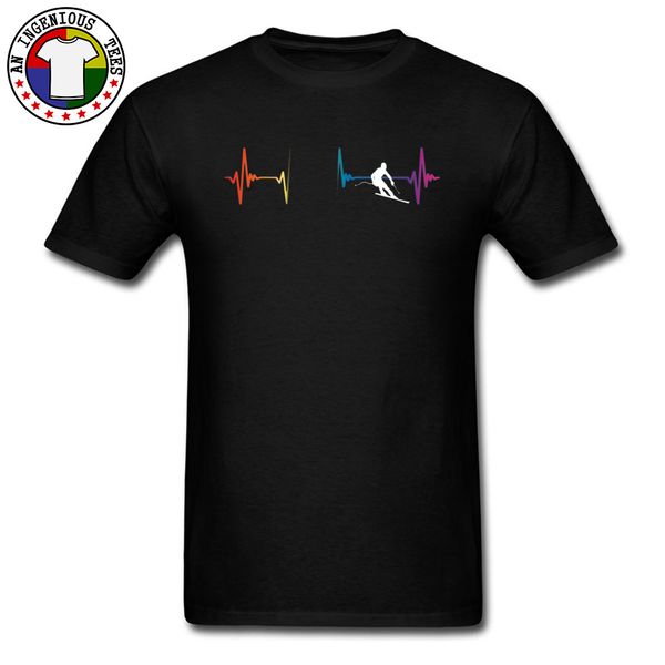 

slalom rainbow heartbeat snowboarding cool t shirt skiing mountain exercise technical funny tshirts hip hop rock music men shirt