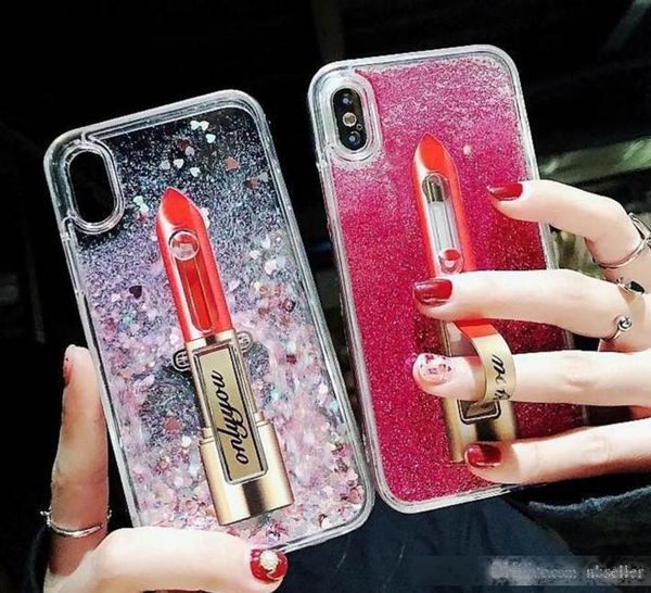 

2018 only you lipstick floating flowing tpu pc liquid glitter phone case cover with ring holder for iphone 6 7 8 plus x 10
