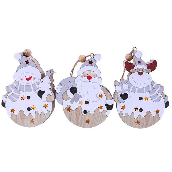 

2020 led wooden christmas santa claus ornaments pendants hanging wood crafts xmas tree ornaments home christmas party decoration