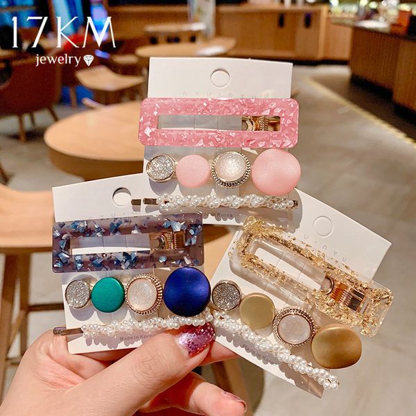 

17km fashion pearl acetate hair clips for women girls geometric crystal headband hairpins shiny barrettes hair accessories, Silver