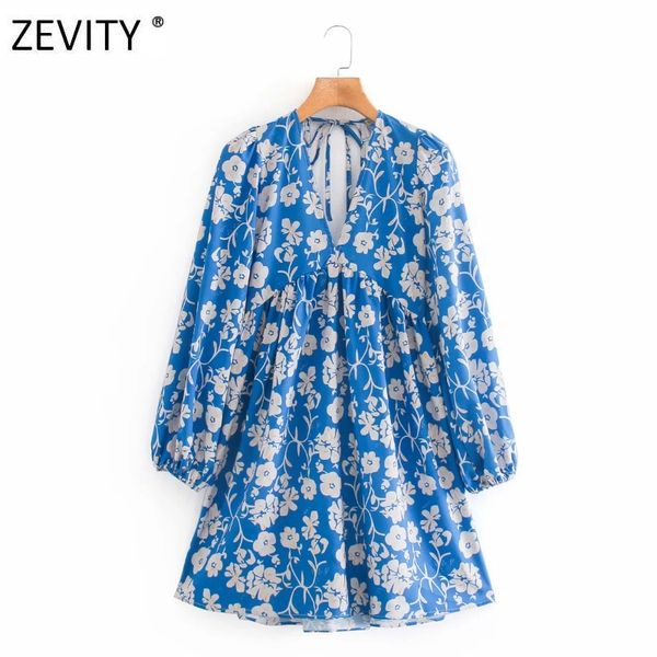 

zevity women deep v neck flower print short mini dress female vacation style backless lace up vestido casual dresses ds4192, Black;gray