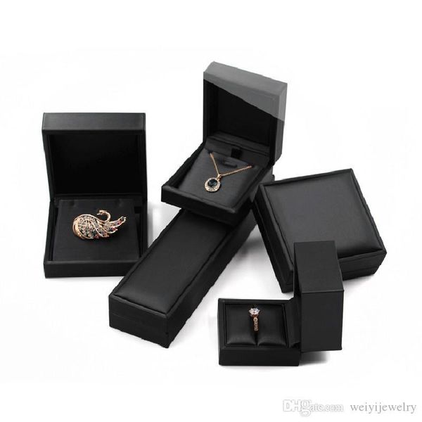 

high-grade black pu leather brushed jewelry box european style ring box necklace earrings bracelet bracelet box brooch storage, Black;white