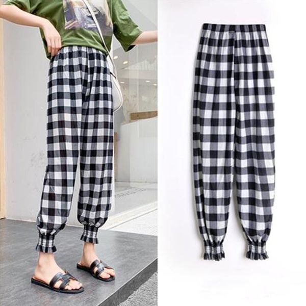 

polka plaid printed pants ladies autumn summer loose pants women casual high waist female loose streetwear pantalones d30, Black;white