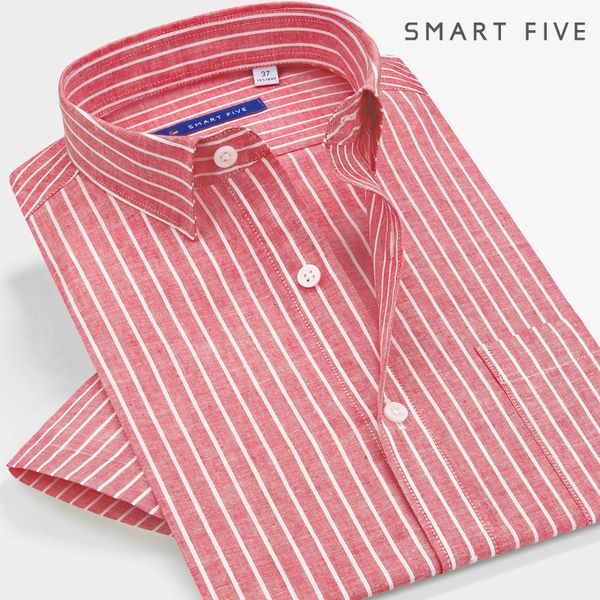 

smart five shirts men camisa social masculina slim fit fashion cotton casual shirt short sleeve men's sstriped linen shirt male, White;black