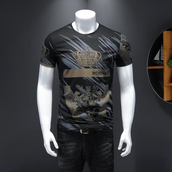 

luxury clothing men's running sports t-shirt gym fitness bodybuilding slimming print t-shirt summer men's jogging training black t, White;black