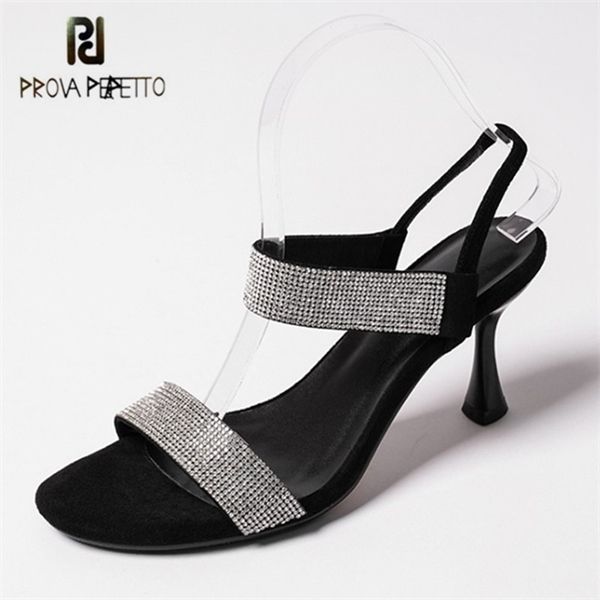 

prova perfetto comfort genuine leather sandals rhinestones high-heeled ladies sandals peep toe black shoes woamn fashion pumps 0925