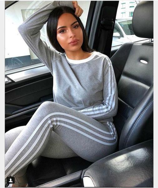 

2019pink women's tracksuits spring style sweat shirt print tracksuit women long pants pullover womens set women sport suits, Gray