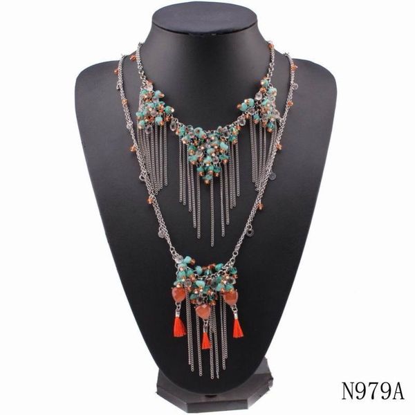 

fashionable new design multi-layer necklaces chunky alloy tassel pendant long statement necklace for women jewelry, Silver