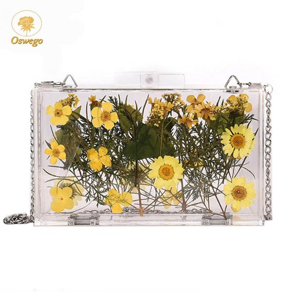 

oswego flower decoration crossbody bag for women evening bags clutch transparent shoulder messenger chain bag summer 2020