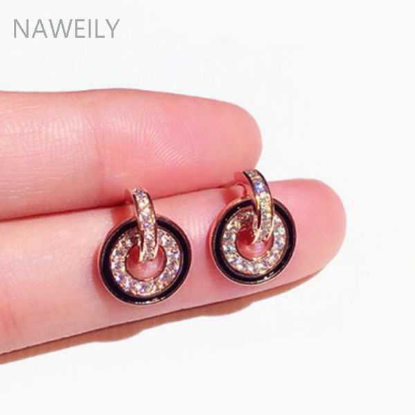 

trendy circle rhinestone stud earrings for women fashion simple gold color earring jewelry fine gifts, Golden;silver