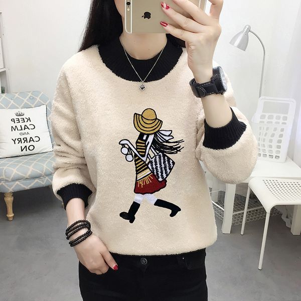 

casual sweatshirt cartoon printed women's pullover 2020 autumn winter sweatshirt round collar lamb fleece pullover girl coat