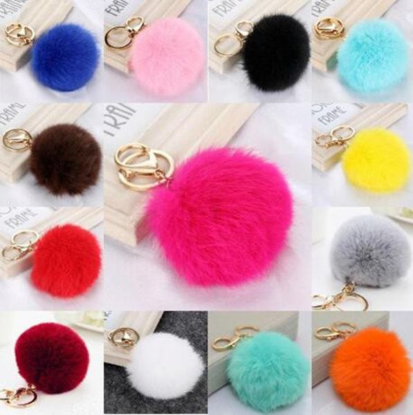 2020 Trendy-de-rosa Multi Color Coelho Titular esfera da pele Keychain Bag Plush Car Key Pendant chave Anéis de cadeia para mulheres de Moda de Nova Jóias