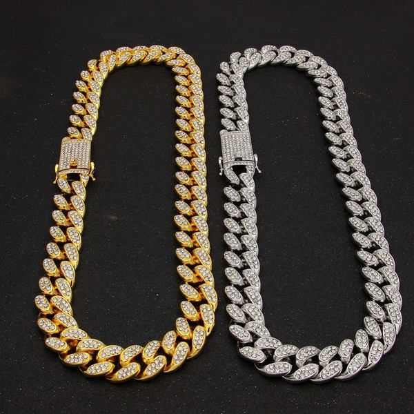 

2cm Hip Hop Gold Color Iced Out Crystal Miami Cuban Chain Gold Silver Necklace & Bracelet Set HOT SELLING THE HIP HOP KINGpp