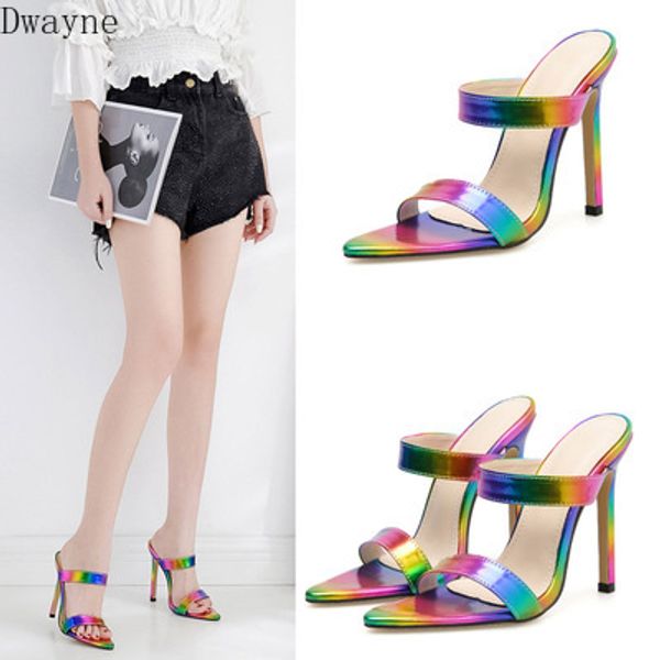 

slippers women wear new color matching fish mouth stiletto fashion european and american wind shoes drag, Black