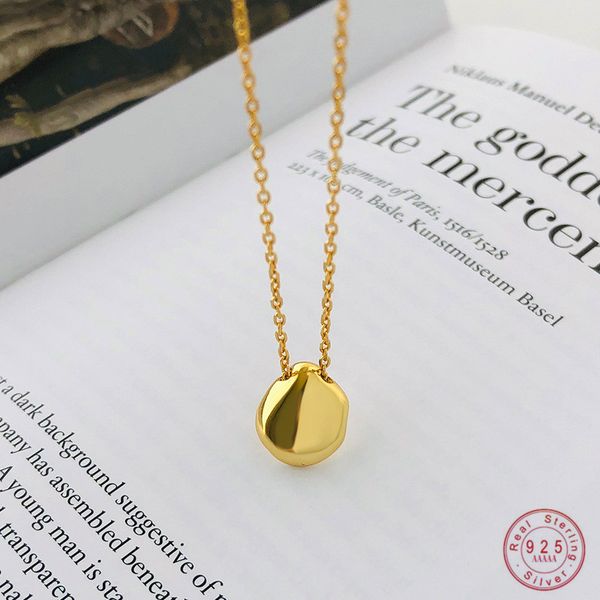 

925 sterling silver golden geometric pendant necklace simple fashion party jewelry accessories friendship gift
