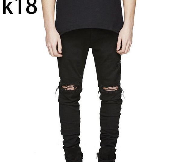 

new trendy men ripped hole slim fit jeans tide man streetwear knee wearing scratched jeans skinny denim pants elastic long trous, Blue