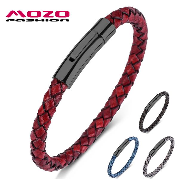 

fashion men charm bracelets red genuine leather rope mixed braided bracelet simple punk woman classic jewelry, Red;blue