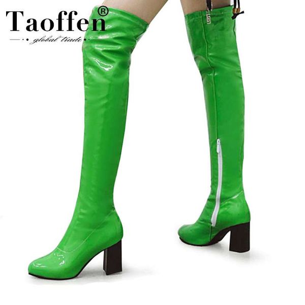 

taoffen 6 colors plus size 34-48 long boots women solid color high heels shoes winter warm boots women over the knee, Black