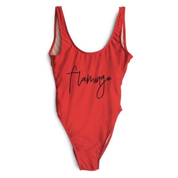 

one piece swimsuit flamingo letter print 2019 swimwear women summer beachwear lady pink bathing suit mayo badpak swim suit, Black