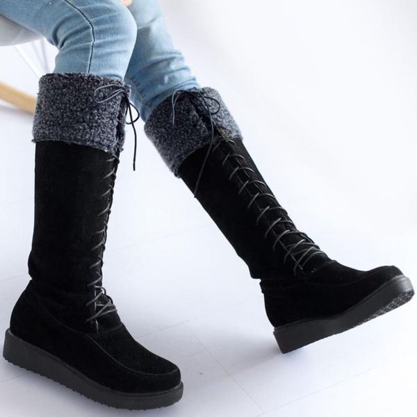 

2020 brand new flat shoelaces dropship big size 43 non-slip shoes women keep warm plush fur russia winter snow boots, Black