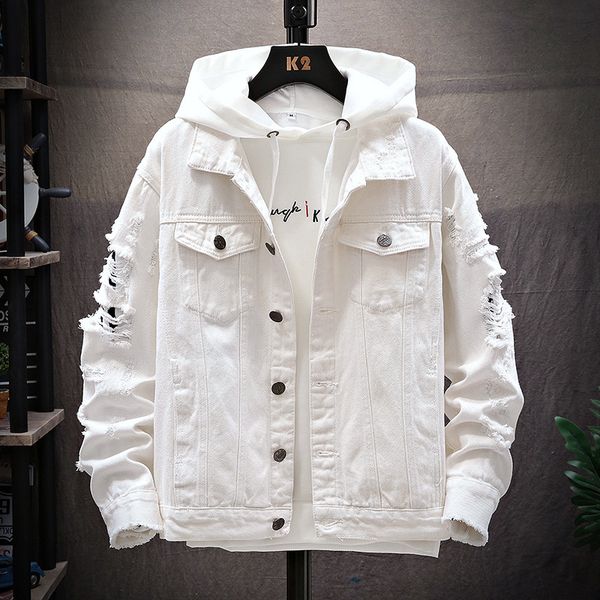 

mens jackets hole sleeves trend mens clothing autumn and winter fashion classic retro denim jacket ripped large size m-3xl, Black;brown