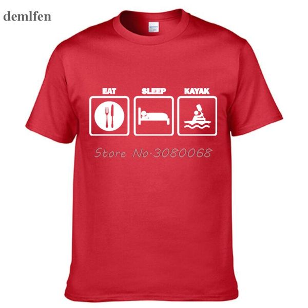 

men's casual cotton short sleeve t shirt novelty eat sleep kayak fish canoe funny print t-shirt tees