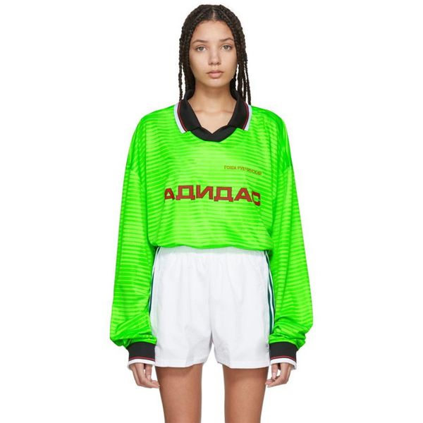 

18fw gosha rubchinskiy polo tee джерси пуловер толстовка открытой повседневная строчка street свитер o-образный вырез с длинным рукавом толс, Black