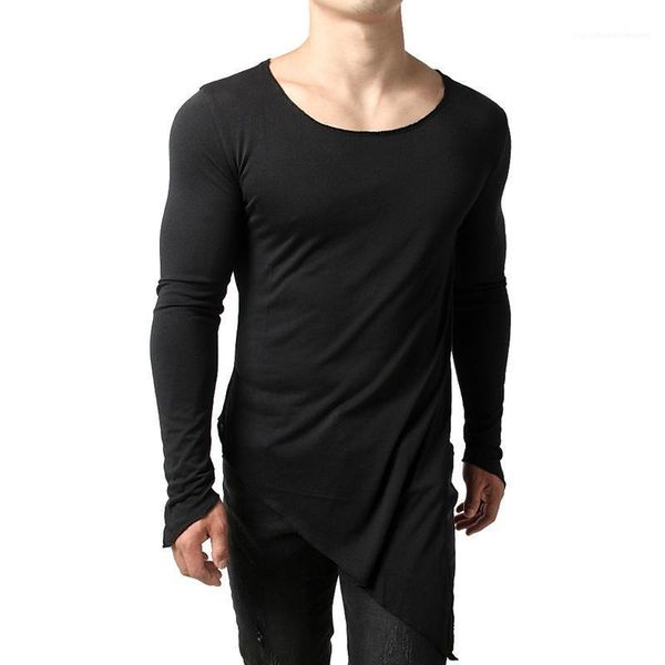 

long sleeved breathable teenagers new arrival new mens irregular designer tshirts solid color mens autumn, White;black