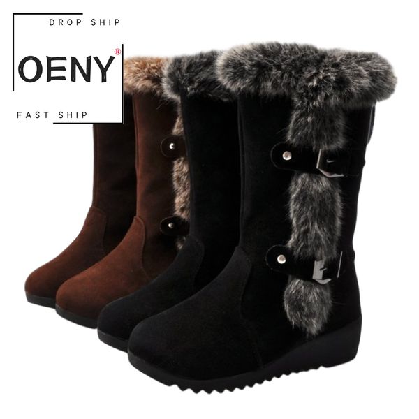 

boots size 10 2021 winter women warm plush shoes mid calf snow fashion footwear lightweight non-slip ladies, Black