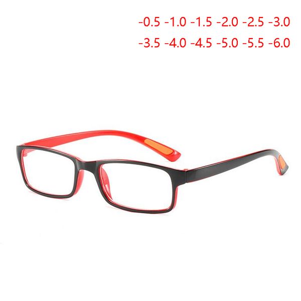 

ultra-light tr90 square myopia glasses with degree women men student prescription eyeglasses black-red frame -0.5 -1.0 to -6.0, White;black