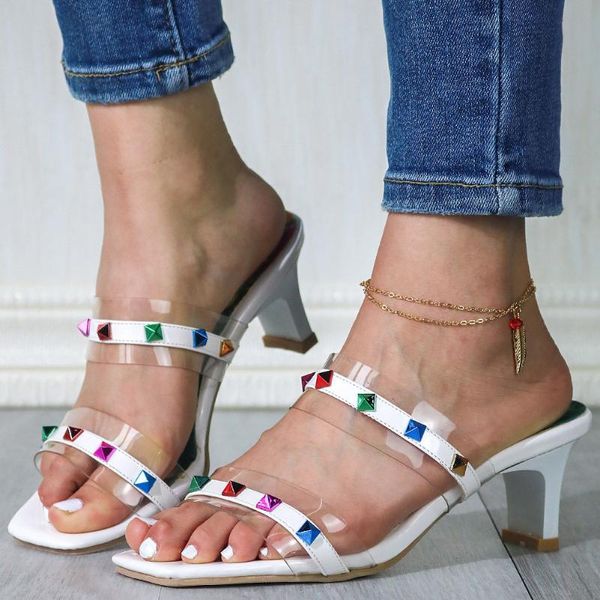 

gigifox dropship plus size 32-44 comfortable summer rivets office lady sandal slippers outside shoes women, Black