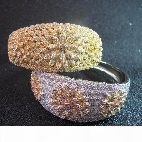 

wholesale designer cuff cubic zirconia paved flower bangle 18k gold plated bracelets for women or men, Black