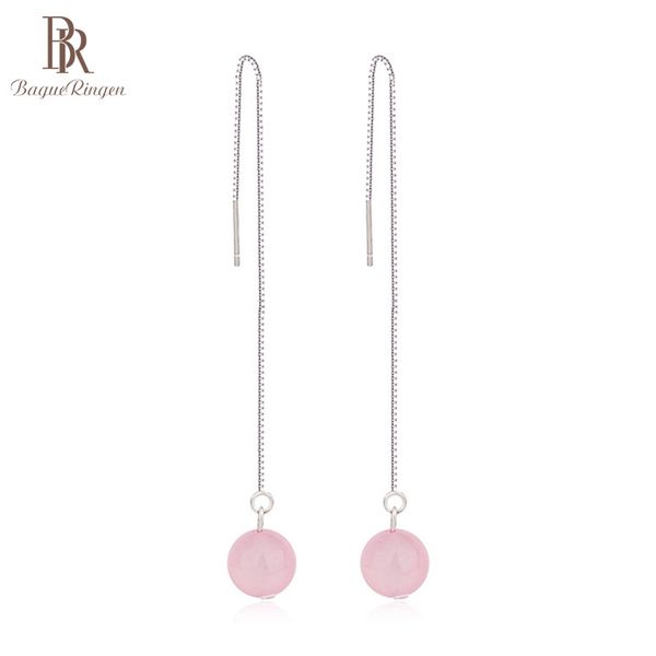 

bague ringen pink crystal drop earrings for women simple silver 925 jewelry round gemstones long ear lines classical accessory