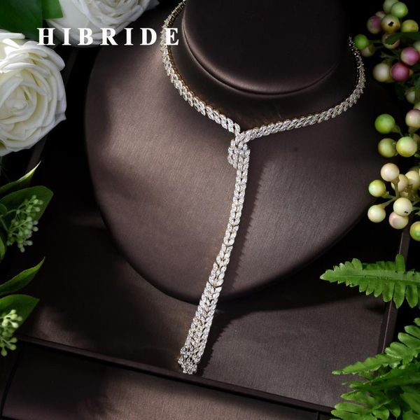 

chains hibride luxury cubic zircon necklace women girl pendant wedding bridal dubai party gifts n-302, Silver