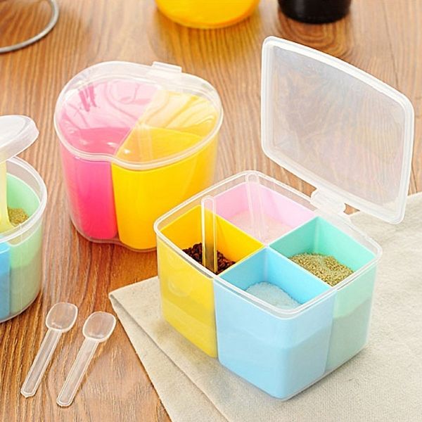 

1pcs plastic divided spice box kitchen seasoning jar seasoning box creative sugar jar salt kitchen accessories