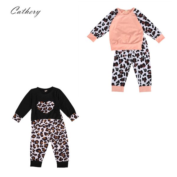 

cathery toddler baby girls fall winter outfits leopard print heart t shirt+sweat pants trousers clothes set, White