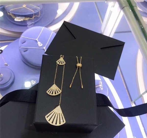 

brand gold earrings full zircon fan pendant long tassel asymmetrical ear studs exaggerated neckalace for01, Golden;silver