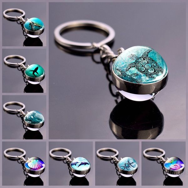 

oein glass ball key chain double-sided keyring key ring keychain metal pendant accessories souvenir gift unisex, Silver